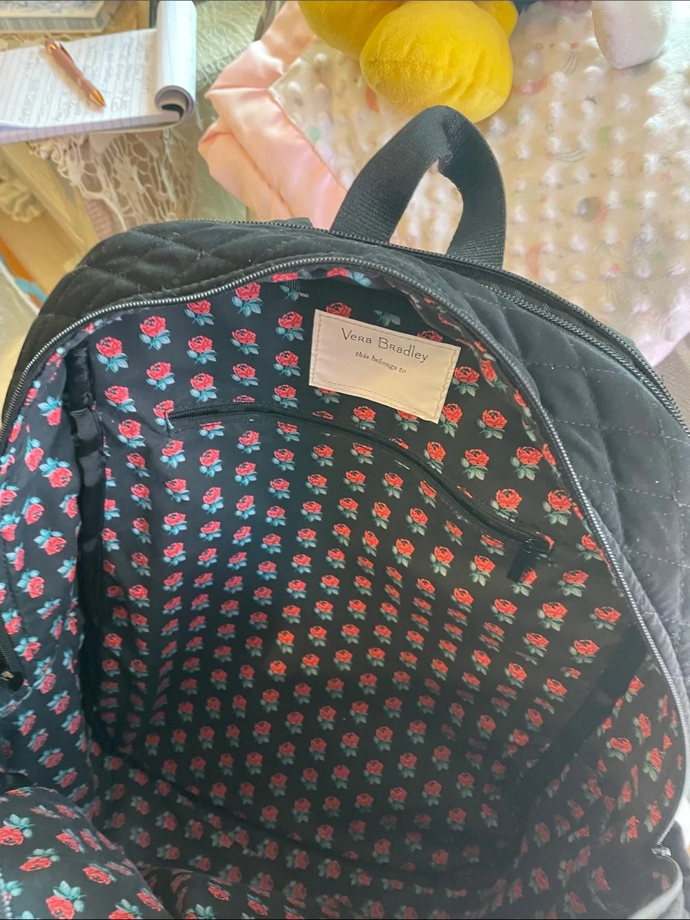 Black Quilted Unisex Backpack - Vera Bradley XL Bancroft